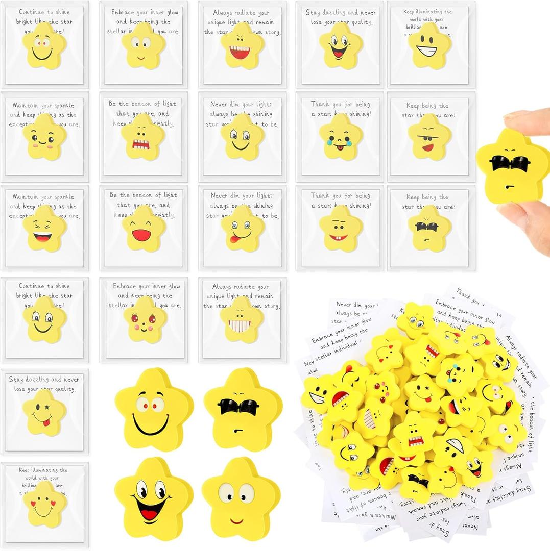 60 Sets Back to School Gifts for Students Star Eraser with Motivational Cards Bulk Student Encouraged Gifts for Classroom Teacher Rewards Recognition