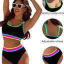 BMJL Women's High Waisted Bikini Sets Sporty Two Piece Swimsuits Color Block Cheeky High Cut Bathing Suits (Black, XL)