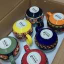 Henten Home Ceramic Coffee Mug Set of 6, 20 oz Colorful Coffee Cup with Handle, Boho Porcelian Mug for Cappuccino, Latte, Tea, Hot Chocolate, Cocoa, Microwave & Dishwasher Safe