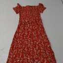 Floerns Women's Boho Floral Print Off Shoulder Split Long A Line Dress (X-Small, Red/White)