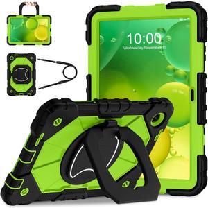 WESOROL Case for T-Mobile Revvl Tab 2 10.1 inch 2025 Release, Heavy Duty Shockproof Full Body Protective Cover with 360 Rotating Stand and Shoulder Strap, Black Green