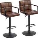 Furnimart 30" Faux Leather Upholstered Bar Stool, Adjustable Counter Stools Bar Chairs Modern Design Swivel Barstools Hydraulic Stools for Kitchen and Dining Room Set of 2 (Leather-Darkbrown)