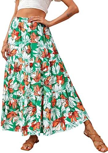 KIRUNDO Women's 2025 Fall High Waist Boho Floral Maxi Skirt Trendy Casual Flowy Swing Pleated A Line Beach Long Skirts M
