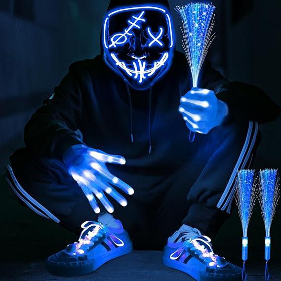 AMENON 4 Set Halloween LED Mask Light Up Gloves Glow Shoelaces 20 Glow Sticks 20 Connector Scary Halloween Costume Party AMENON 4 Set Halloween LED Mask Light Up Gloves Glow Shoelaces 20 Glow Sticks 20 Connector Scary Halloween Costume Party