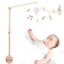 Baby Crib Mobile Arm Wooden Holder 30 inch Beech Hangers with Rotating Music Box Nursery Decor Attachment Safe Anti Slip Set