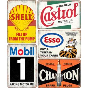 Vintage Metal Tin Signs Garage Signs, Man Cave Accessories Old Car Posters Motor Oil Antique Gas Oil Sign Tiki Bar Decor 8 x 12 Inch5pcs