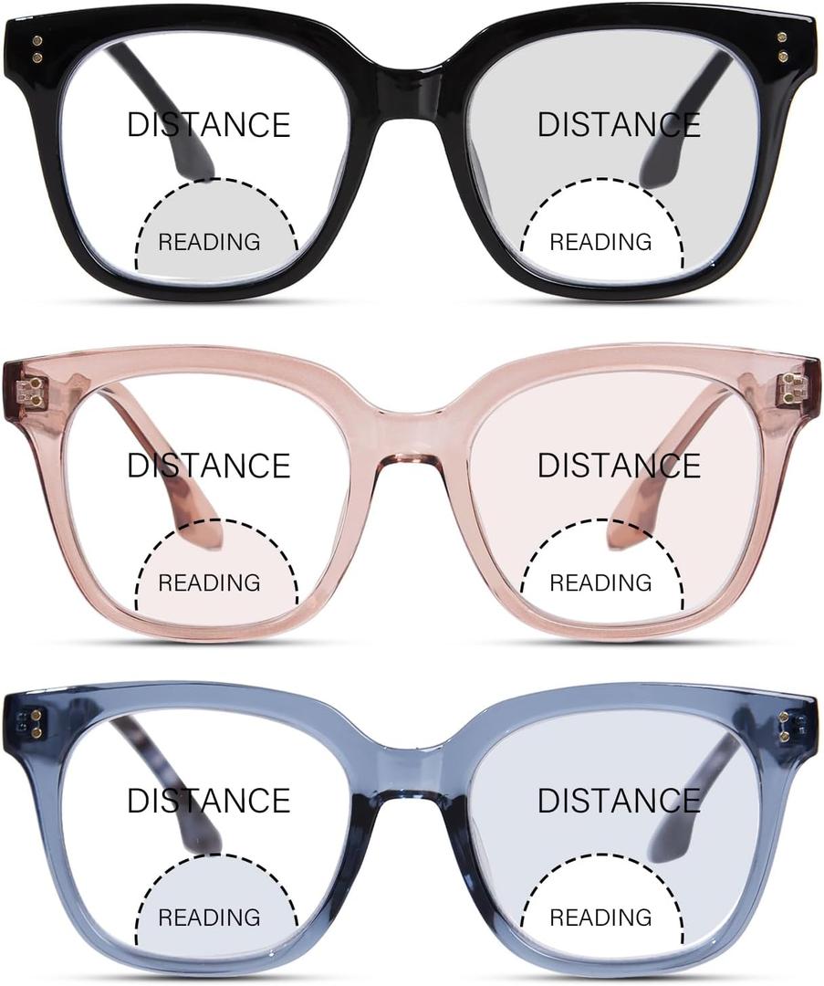 Bifocal Reading Glasses for Women Men Oversized Blue Light Blocking Clear Top Computer Readers +1.0