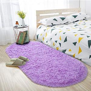ISEAU Oval Fluffy Rug Carpets, Modern Plush Shaggy Area Rug for Kids Bedroom Extra Comfy Cute Nursery Rug Bedside Rug for Boys Girls Room Home Decor Mats, 2.6 x 5.3ft, Purple