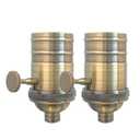 Royal Designs, Inc. On/Off Vintage Turn Knob Lamp Socket for Incandescent LED Bulbs, Antique Brass, Set of 2