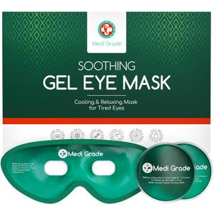 Medi Grade Cooling Eye Mask for Puffy Eyes, Allergies, Sinuses - Reusable Gel Eye Mask and Cooling Pads with Thermo-Bag for Dark Circles, Hangovers and Migraine Relief - Cold Eyemask