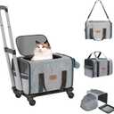 Western Home Cat Carrier with Wheels Airline Approved, Removable Expandable Rolling Pet Carrier for Puppy and Kitten with Telescopic Handle Suitable for Traveling/Hiking/Camping