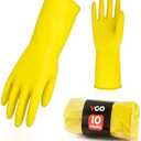 Vgo... 8-Pairs Reusable Household Gloves, Rubber Dishwashing gloves, Extra Thickness, Long Sleeves, Kitchen Cleaning, Working, Painting, Gardening, Pet Care (Size XL, Yellow, HH4601)