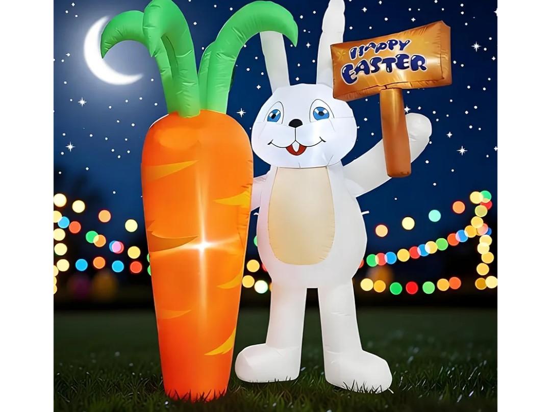 6FT Lighted Easter Inflatable Bunny - Blow Up Outdoor Decoration with Built-in LEDs for Lawn, Garden & Holiday Party Displays 2026