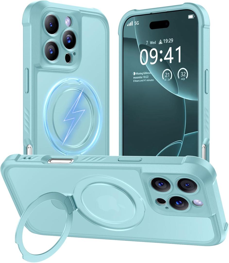 MOCCA Design for iPhone 16 Pro Case with Magnetic Invisible Stand [Full Camera Protection] [Compatible with Magsafe] Military Drop Shockproof Translucent Matte Phone Case Cover 6.3",Blue