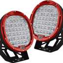 AUXTINGS 9 inch 96W Red Round Led Light Bar Spot Beam Offroad 4x4 Work Light 12V 24V Driving Fog Lamps for Jeep Truck Off-Road Vehicles 4x4 Atvs Utvs