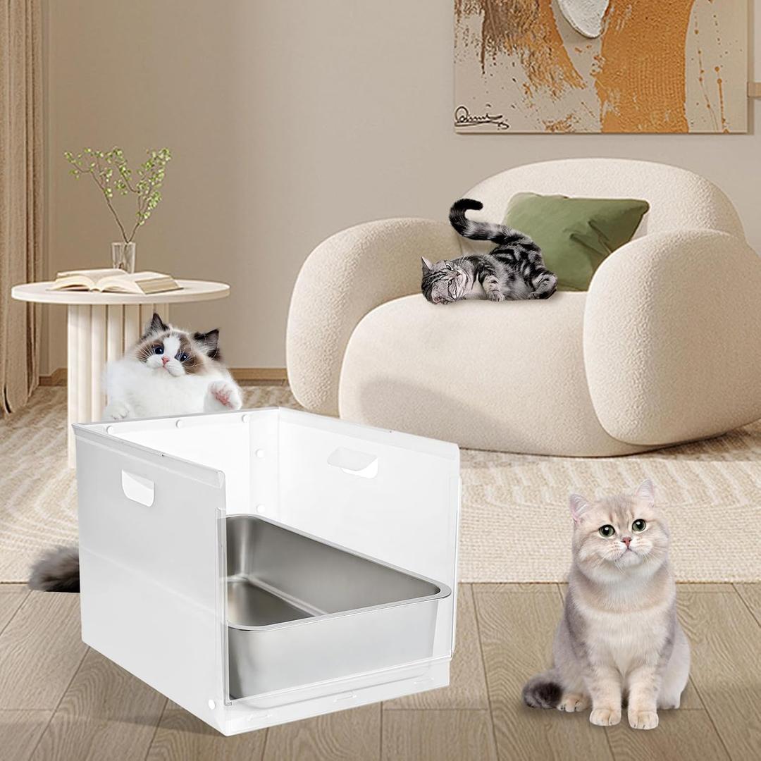 1Pc Cat Litter Box Enclosure with Shield, Pee Shields High Side Litter Box Enclosure, Dog Litter Box Splash Guard, Cat Box Enclosure with Shield (Without Pan) (Large)