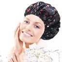 3 x Shower Caps for Women, 4 PCS Elastic and Reusable Bath Caps, Double Layers Shower Cap Reusable Waterproof, Bathing Shower Caps, Environmental Bath Hair Protection Cap - Polka Dots