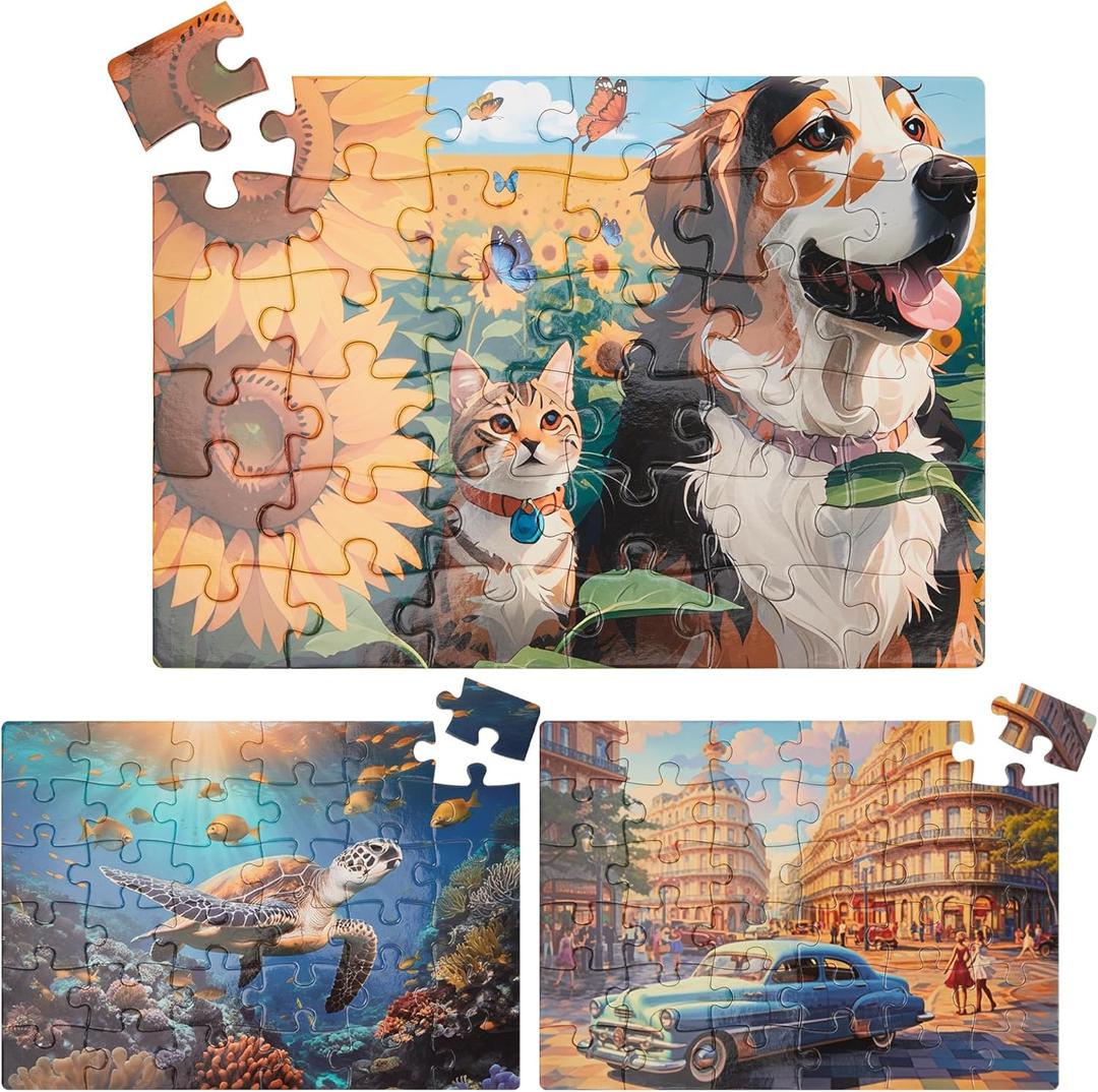 3 Pack 36 Piece Large Jigsaw Piece Puzzles for Elderly Seniors, Big Puzzles Easy Activities Games Gift for Alzheimer and Dementia Patients in Nursing Home