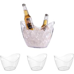 Clear Ice Bucket 4 Pack, 4L Acrylic Ice Buckets for Parties - Beverage Tub for Champagne, Beer, Bottles, Large Drink Cooler Bin for Home or Commercial Use