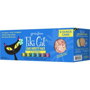 Tiki Cat Luau Variety Pack, Succulent Combinations of Real Shredded Protein in a Rich Flavorful Consumme, Grain-Free Balanced Nutrition Wet Canned Cat Food, for All Life Stages, 6 oz. Can (8 Count) (EXP 04/01/28)