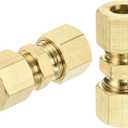 uxcell 10Pcs Brass Compression Tube Fitting, 5/16" Tube OD x 5/16" Tube OD Connector Straight Coupling Adapter Union Fittings