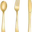 N9R Gold Plastic Silverware - Gold Plastic Utensils Set - Tableware Flatware Kit 43Forks, 10 Spoons, 8Knives Disposable Cutlery Set for Party, Wedding, Birthday