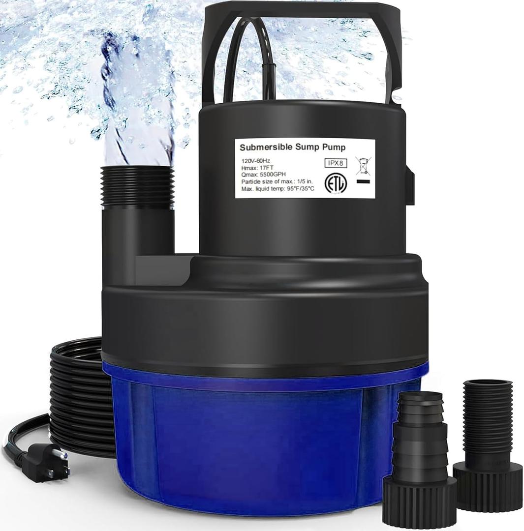 AgiiMan Submersible Water Pump - 2HP 3500GPH Pool Cover Pump, 25FT Cord Sump Pump for Dirty Water Removal, Basements, Floods and Hot Tub Water Removal
