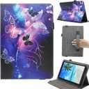 Universal 7 8 Inch Android Tablet Case, Dluggs Multi-Angle Viewing Stand Case Cover with Hand Strap for 7.0-8.5 Inch Tablet, 01 Purple Butterfly
