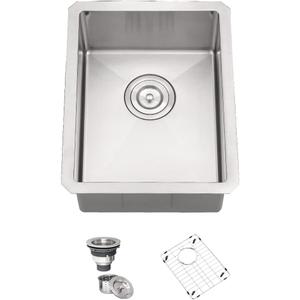 12x16 Inch Undermount Bar Sink - 16 Gauge Stainless Steel Single Bowl Kitchen Sink for RV, Kitchen, or Prep - Small Bar Sink with Bottom Grid (Brushed Nickel)