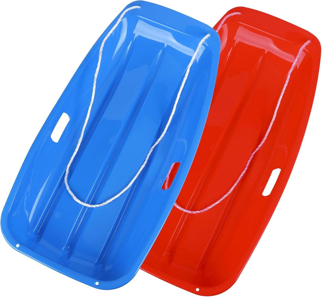 35 inch Snow Sled, Plastic Sled with Leash 2 Handles., Wider and Thicker,Accommodates 2 Peop