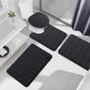 Buganda Memory Foam U-Shaped Contour Toilet Rugs, Non Slip Absorbent, Thick Soft Washable Bathroom Mat, Floor Carpet Bath Rugs Mat for Toilet Base (20" x 20", Black)