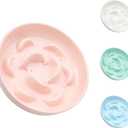 Ceramic Cat Slow Feeder Bowl - Pastel Series Cat Plate for Dry and Wet Food - Cute Maze Feeder Dish for Healthy Eating - Dishwasher Safe - 6.3''W x 1.2''H - 7 OZ - Light Pink