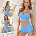 RSLOVE Pajamas Set Women's V-Neck Sleeveless Sleepwear PJ Set Soft Lace Cami Set with Short Pants Nightwear (Blue, XXL)
