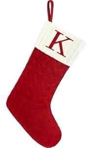 Christmas Stockings with Initials, 20 Inches Large Knit Embroidered Letter Red White Christmas Stocking, Monogram Christmas Stocking for Famliy Holiday and Xmas Tree Fireplace (Letter K)