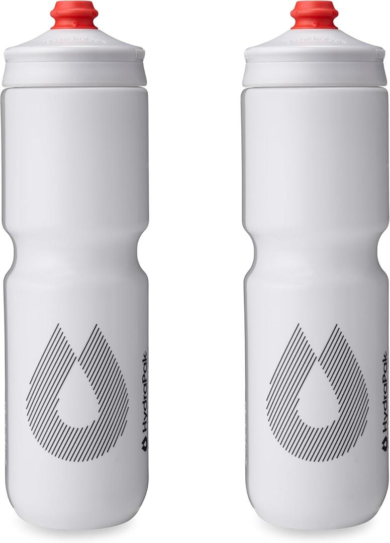 HydraPak Breakaway Surge Lightweight Bike Water Bottle 2-Pack (20oz, 25oz, 30oz) - High Flow, Cycling & Sports Squeeze Bottle (White)