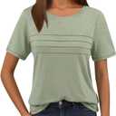 AUTOMET Women's Summer Short Sleeve Shirts Trendy T-Shirts Dressy Casual Blouses 2026 Crew Neck Tunic Beach Fashion Tops, LightGreen, Size S 