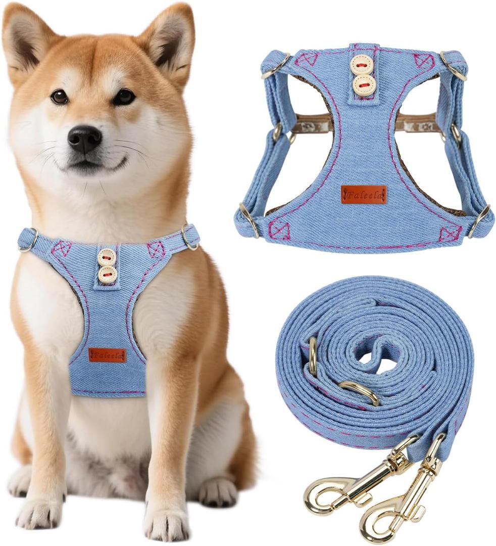 Faleela No-Pull Puppy Harness & Leash Set - 7 Color Options, Soft, Adjustable, Choke-Free, Escape-Proof, Lightweight Cute Pet Vest for Small & Medium Dogs (Blue, S)