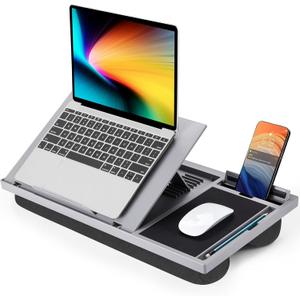 LORYERGO Adjustable Laptop Desk with Cushion, Mouse Pad & Cellphone Slot - Laptop Stand for Bed & Couch, Riser for Home & Office (Grey)