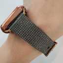 DSAAplus Bling Leather Band For Apple Watch Band 41/40/38/44/45/46/49/42mm for iWatch Series 10 9 8 7 6 5 4 3 Ultra SE (gray+rose gold buckle)