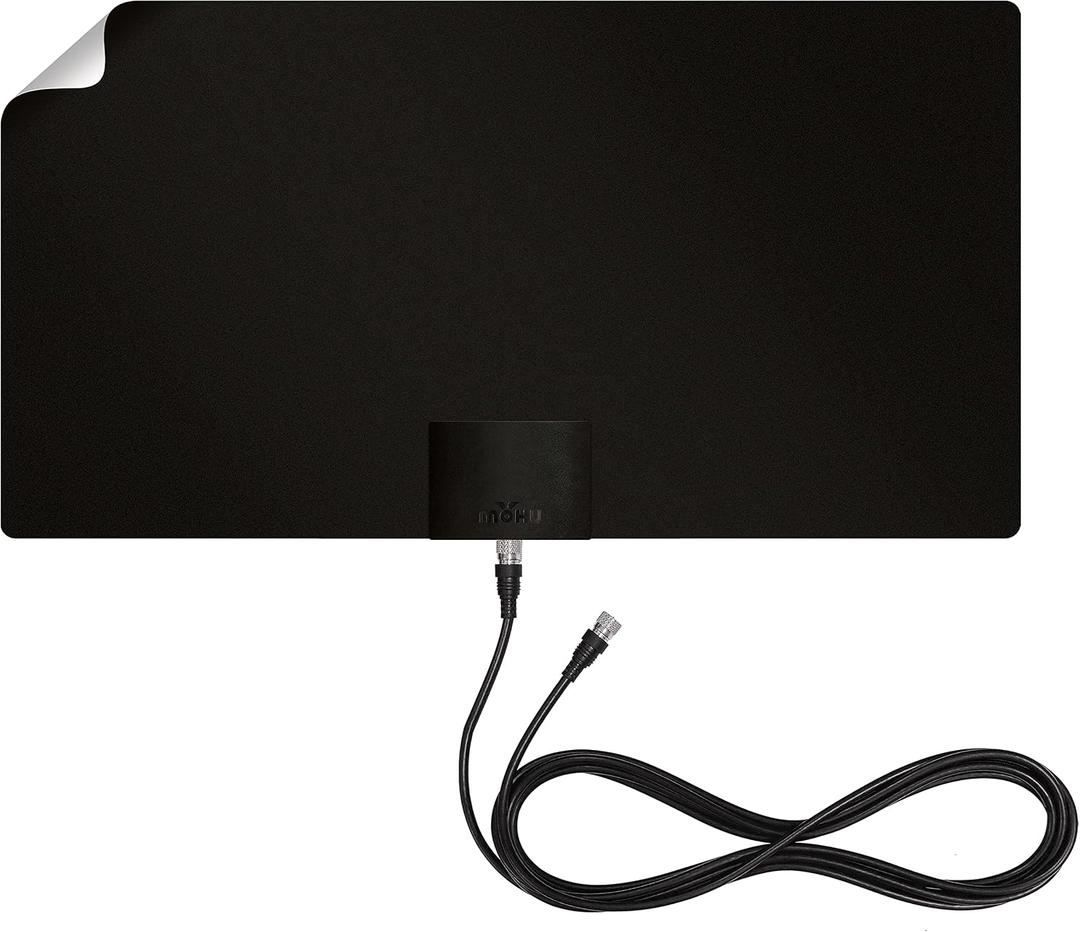 Mohu Leaf Supreme Pro Paper-Thin Indoor TV Antenna, Amplified, UHF VHF, 65-Mile Range, Multi-Directional w/12 ft. Cable, Signal Indicator