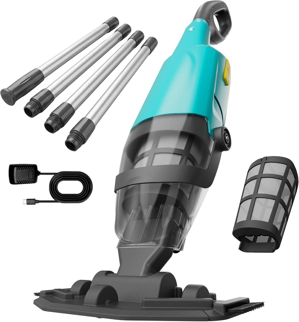 Pool Vacuum for Above Ground Pool, 18GPM Powerful Suction/87” Extension Pole/60Mins Runtime, Spot Fast Cleaning Cordless Handheld Pool Vacuum Cleaner for Spas Inground Above Ground Pool Vacuums