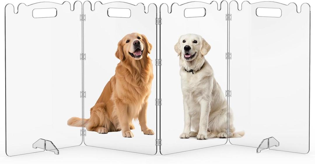 Clear Acrylic Dog Pet Gate - Transparent Foldable Freestanding 32in Tall