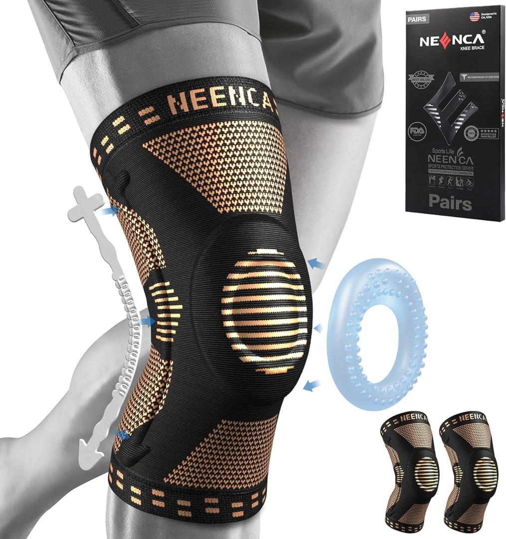 NEENCA 2 Pack Knee Braces for Knee Pain, Compression Knee Sleeves with Patella Gel Pad & Side Stabilizers, Knee Support for Men Women, Meniscus Tear, Arthritis, Joint Pain, ACL,PCL,MCL,Runner, Workout Large