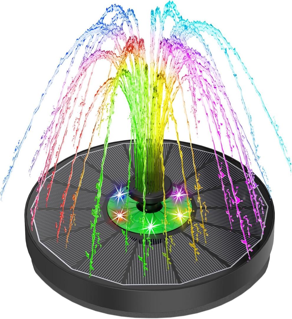 Solar Fountain with LED Lights Green Flower, 3.5W Glass Solar Bird Bath Fountains Pump with 2200 mAh Battery, Solar Water Fountain for Bird Bath, Garden, Outdoor, Pond -Black Panel Colorful