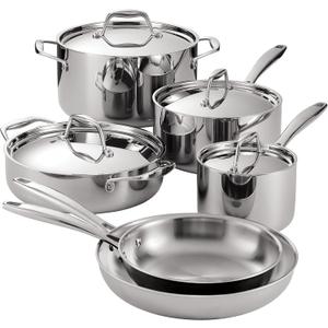 Tramontina Signature Tri-Ply Clad Stainless Steel 10-Piece Cookware Set with Lids, Pots and Pans Kitchen Set, Induction-Ready, Dishwasher-Safe, NSF-Certified, Made in Brazil (1.5 Quarts)