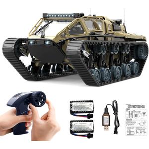 Mostop RC Tank Car, 1:16 Scale 2.4Ghz Remote Control Crawler High Speed Tank, Off-Road RC Tracked Vehicles 360Rotating Drifting Car with 2 Batteries, Military Truck for Kids Adults (Brown Yellow)