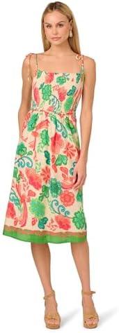Adrianna Papell Women's Smocked Printed Placement Dress Size 10