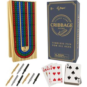 Regal Games Cribbage Board Game Set w/Storage - Fun Table Game with Wooden Board for Adults & Kids - 9 Metal Pegs, Deck of Playing Cards & 2-4 Player Games - Ideal for Game Night, Travel (Ages 8+)