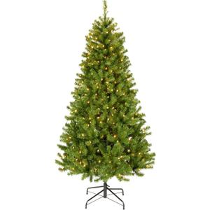 National Tree Company 6 ft Pre-lit Artificial Christmas Tree, North Valley Spruce, 300 Clear Lights, Hinged Branches, 800 Branch Tips, Includes Stand, Green
