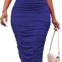 Women's Sexy One Shoulder Dresses Sleeveless Party Club Ruched Cocktail Wedding Guest Bodycon Midi Dress (Large, Blue)